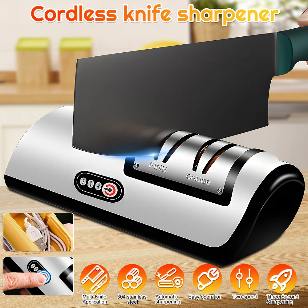 

Electric Knife Sharpener Professional Fully Automatic Handheld Knife Sharpener Kitchen 4 Gears 3-Stage Quickly Sharpening Tools