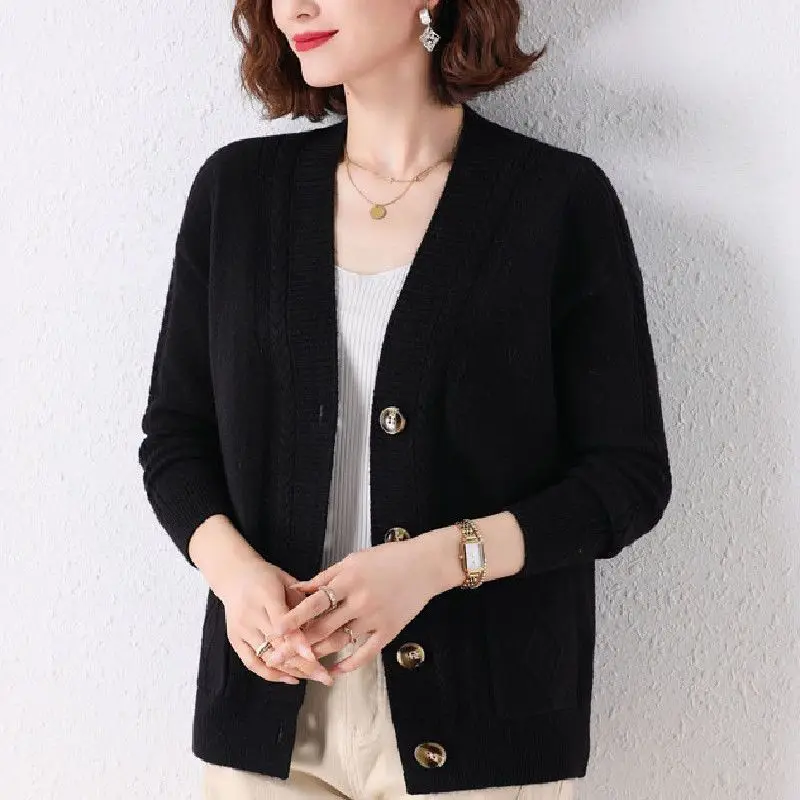 Women Vintage Simple Twists Single Breasted Outewear Knitted Cardigans Female Solid Casual V Neck Long Sleeve Loose Sweater Coat