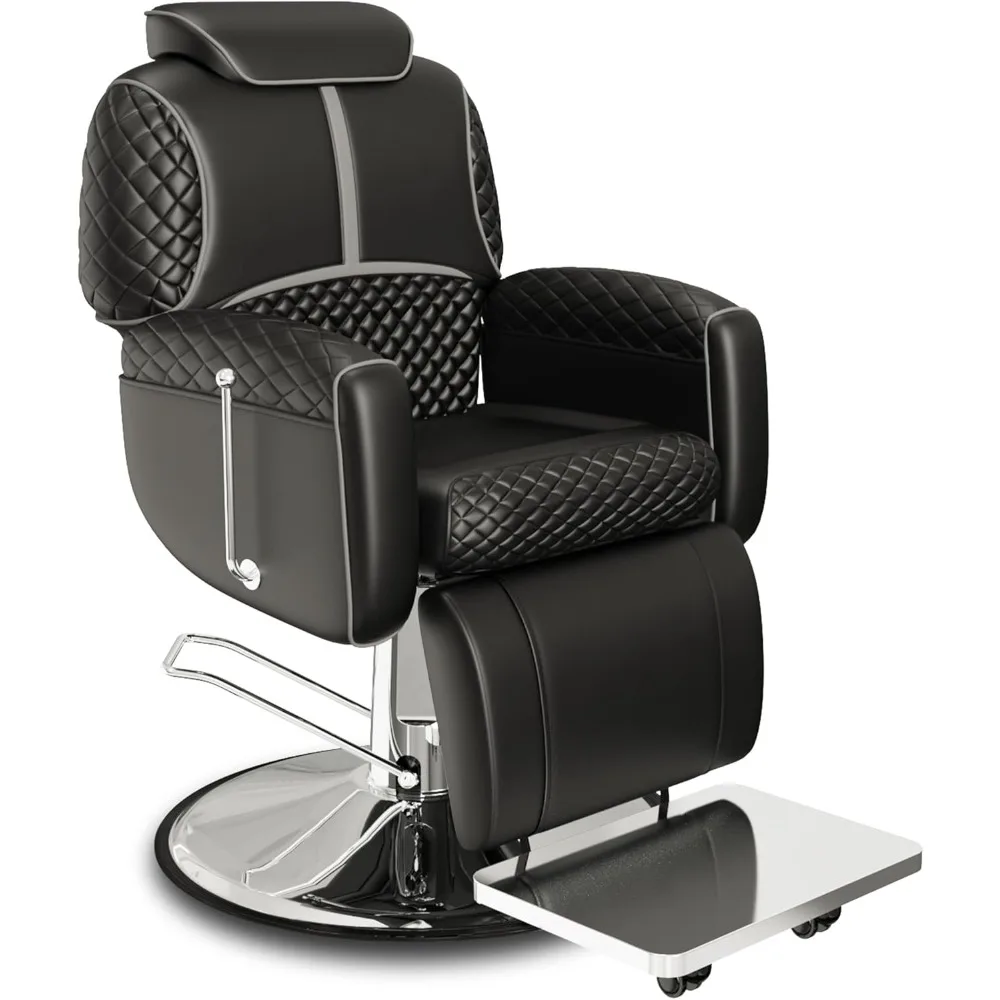 

Black Salon Chair, Elegant Barber Chair W Ergonomic Adjustable Backrest, Comfortable Cushion, Heavy Duty Steel Frame, 360 Swivel