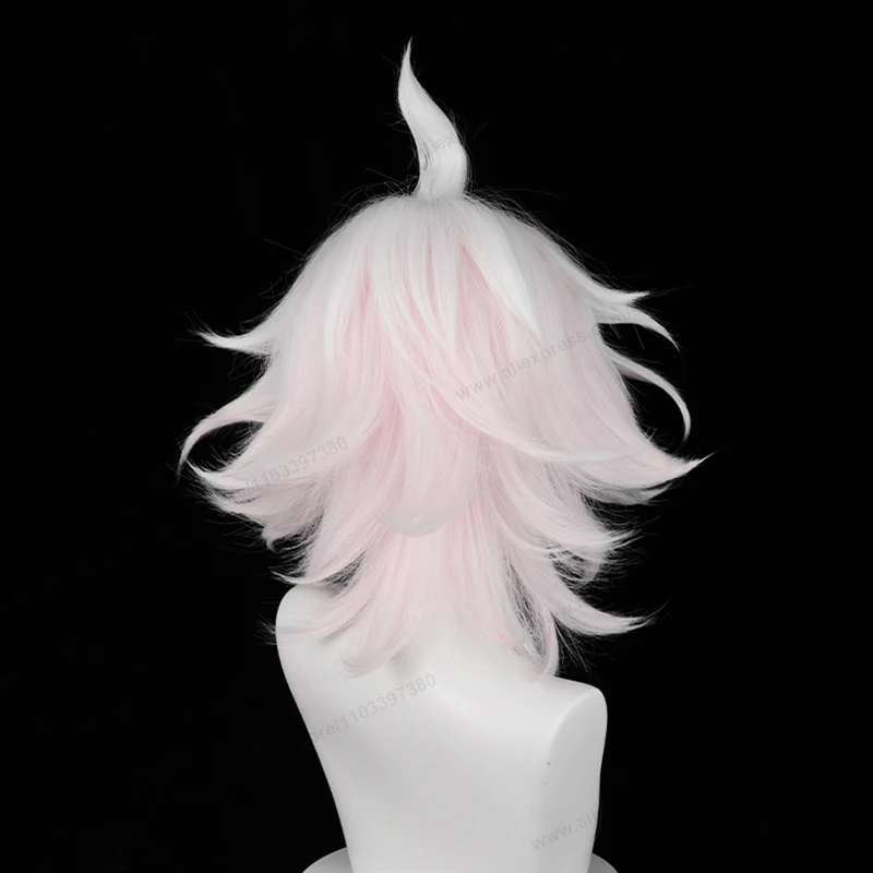 Nagito Komaeda-peluca sintética resistente al calor para Cosplay, pelo corto degradado, color rosa y blanco, 37cm