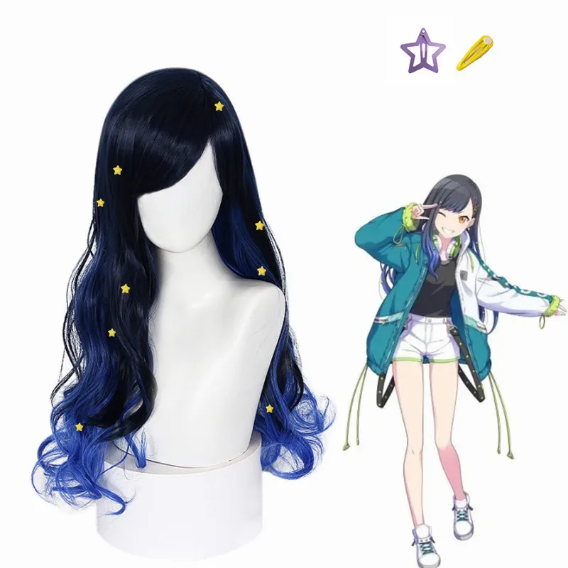 

Shiraishi An Cosplay Wig Long 70cm Blue Gradient Curly Hair Heat Resistant Synthetic Hair Free 2 hair clips + 10 star headgear