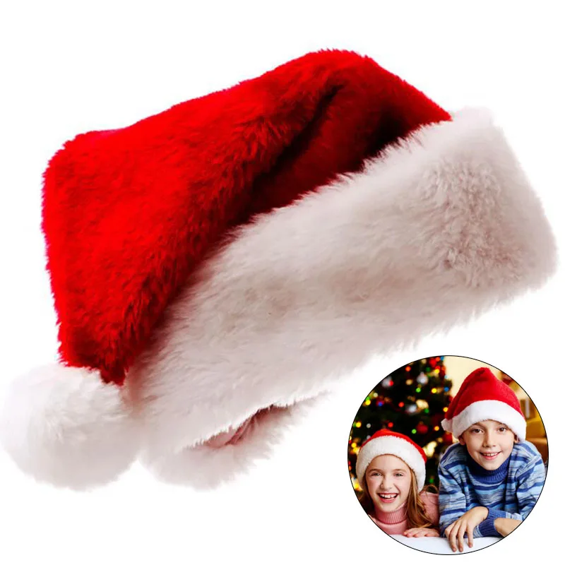 Plüsch-Weihnachtsmütze für Erwachsene und Kinder, verdickt, warm, Weihnachtsmann, rot, Weihnachtsmütze, Mütze, frohe Weihnachten, Neujahr, Party-Dekoration