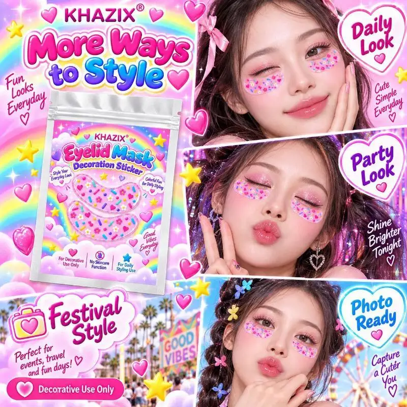 10Pcs Eyelid Mask Decorative Sticker Cute Colorful Eye Face Decor Sequins Decals For Festival Party Daily Makeup Styling