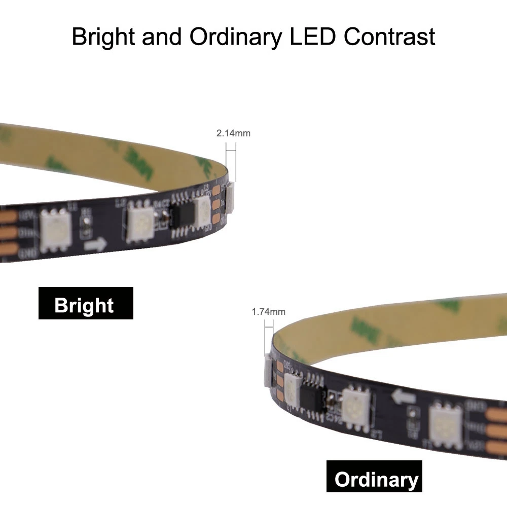 Imagem -03 - Rgb Led Strip Individualmente Endereçável ic Controle 3leds 30 48 60leds m Brilhante Normal Luzes Led Dc12v Ws2811 5050