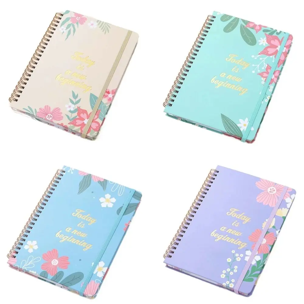 80 Sheets A5 English Notepad Floral Printing To Do List Coil Notebook Time Management Portable Schedule Planner Notepad