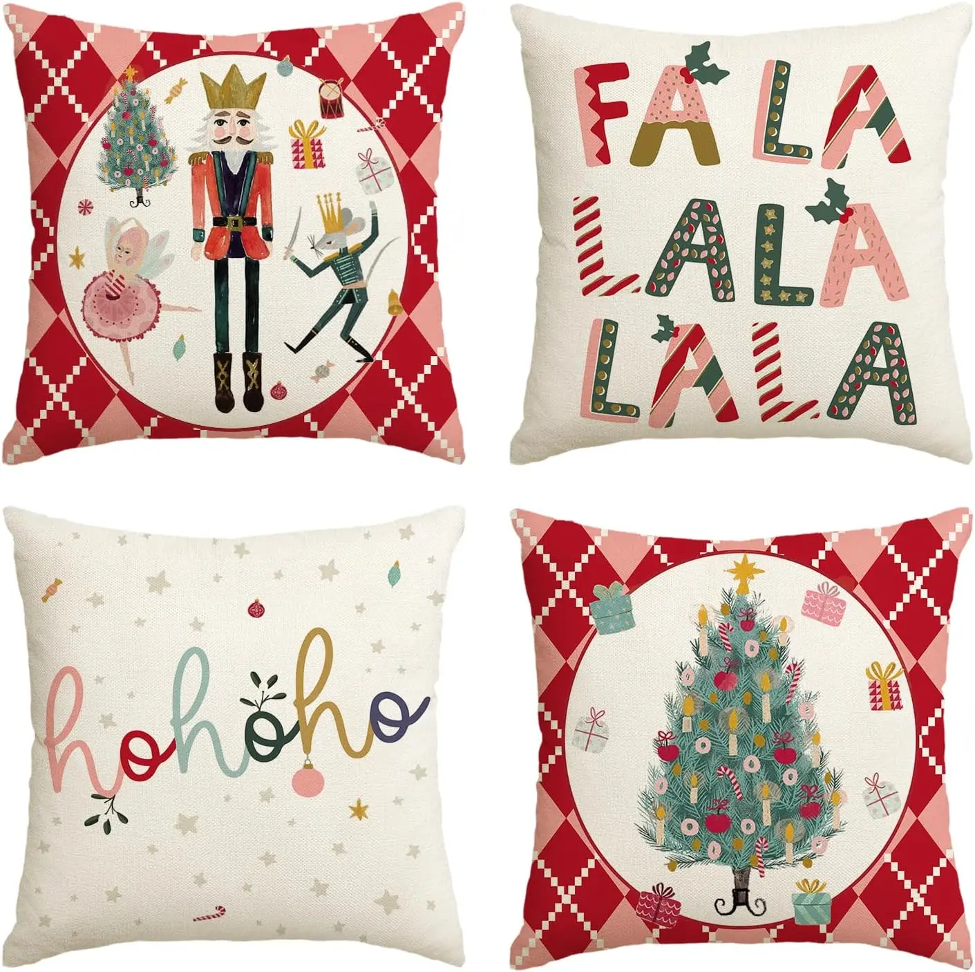 Merry Christmas Nutcracker Red Throw Pillow Covers, Winter Holiday Party Cushion Case Decoration for Sofa Couch 50X50