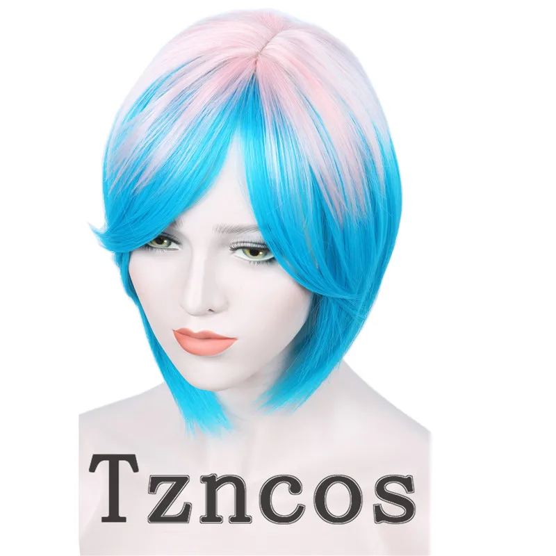 Tzncos لعبة شعر مستعار تأثيري كلوي الوردي الأزرق الشعر القصير مقاومة للحرارة شعر مستعار اصطناعي #2