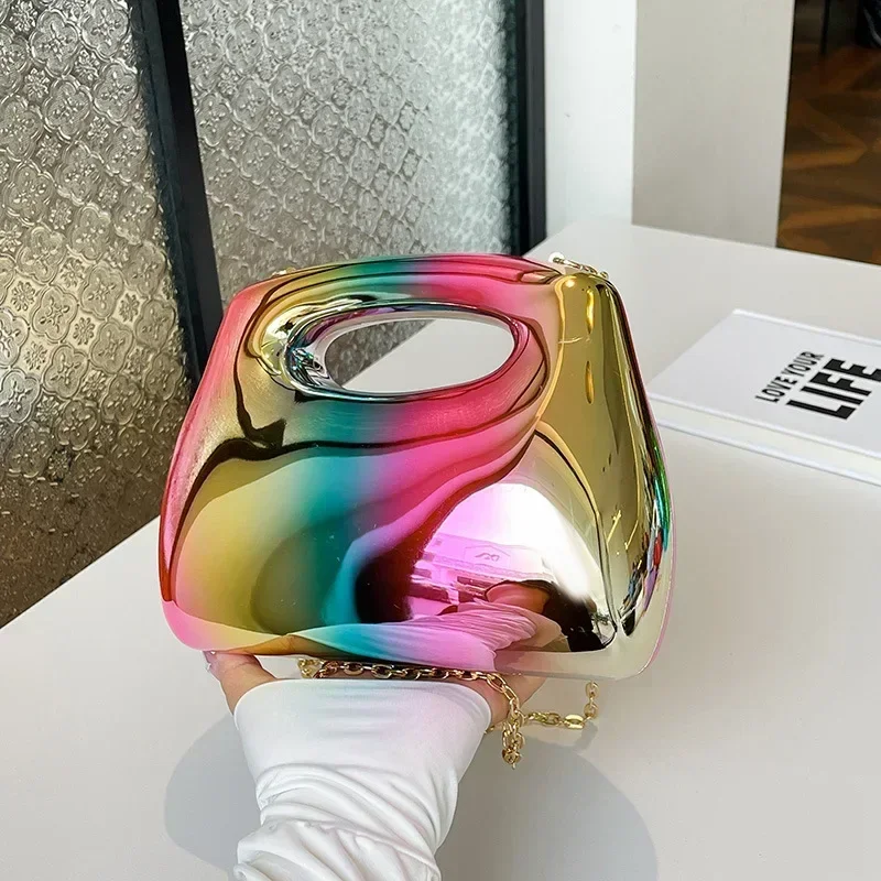 

Golden Acrylic Women Hobo Clutch Bags Luxury Designer Clear Beach Handbags Dinner Party Wedding Round Top Handle Evening Purse