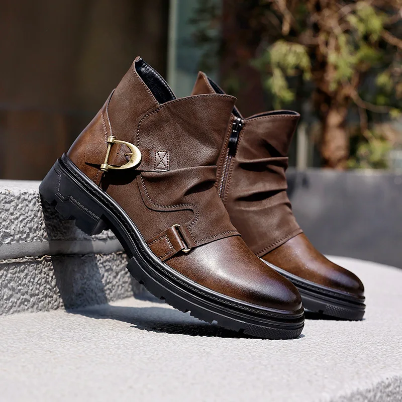 

Vintage Mens Leather Boots Luxury Handmade Quality Comfortable 2026 Autumn Round Toe British Style Outdoor Ankle Shoes Man
