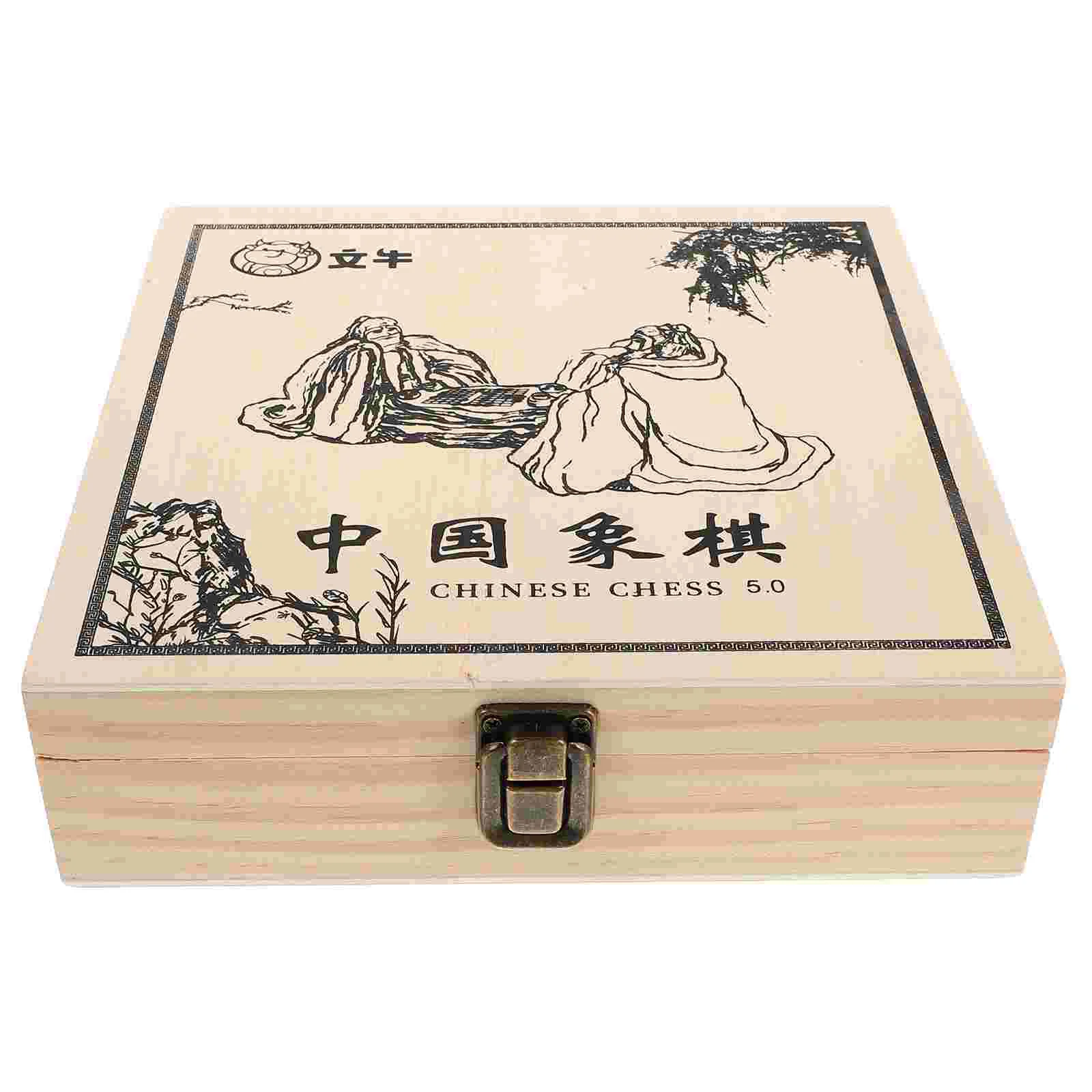 Chess Storage Box Vintage Small Chest Chinese Travel Games Tea Organizer Wooden Board Man