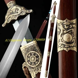 Tradition Handmade TaiChi BaGua Dragon Sword Damascus Folded Steel Blade Chinese WuShu Tai Ji Hard Jian Brass Fittings Rsoe Wood