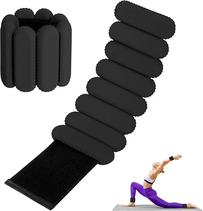 2LBS Adjustable Silicone Weighted Wrist Ankle Bands, Portable Fitness Weights Bangles for Yoga, Walking Training & Gym Workout