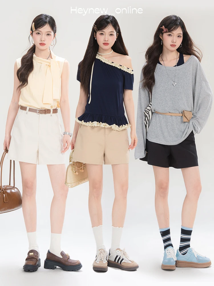 ZHISILAO 新オフィスレディ ハイウエスト ミニショーツ レディース エレガント 無地 ショートパンツ 夏 2025