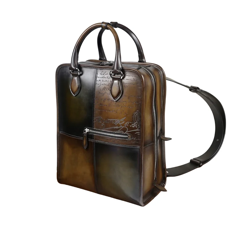 DIMY Genuine Leather Backpack for men Gentleman must Calfskin Backpacks Hand Patina 2019 Newest Men\'s Bag Shoulder Bags