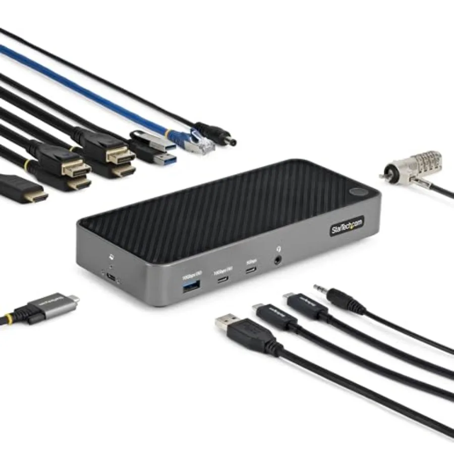 

USB-C Triple Monitor Docking Station for MacBook Pro/Air M1-M4 Windows: Aluminum, Black, Universal 4K HDMI/DP, Thunderbolt Comp
