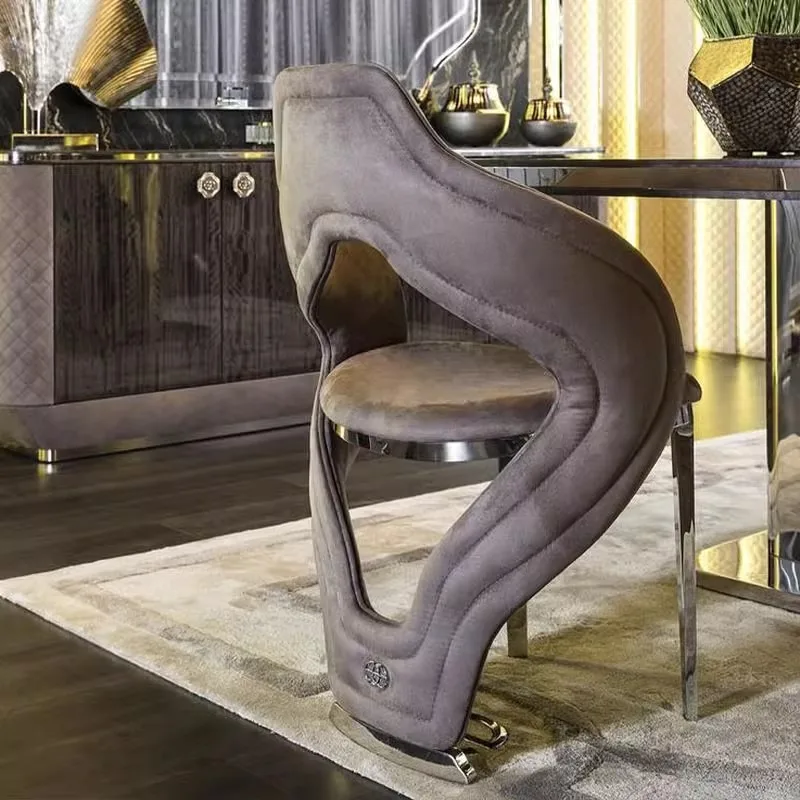 S-shaped creative designer fabric single armrest back chair light luxury high-end hotel villa restaurant negotiation chair