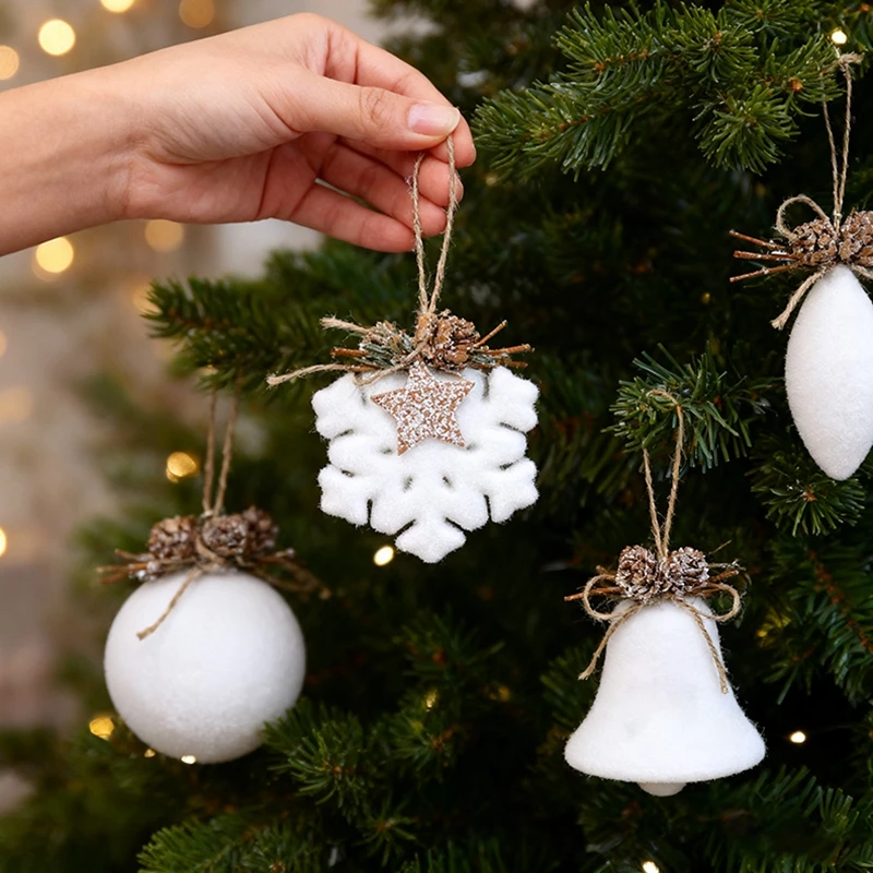 

White Foam Christmas Hanging Ornaments Xmas Tree Balls Snowflake Pendants Navidad Home Party Decorations 2026 New Year Gifts