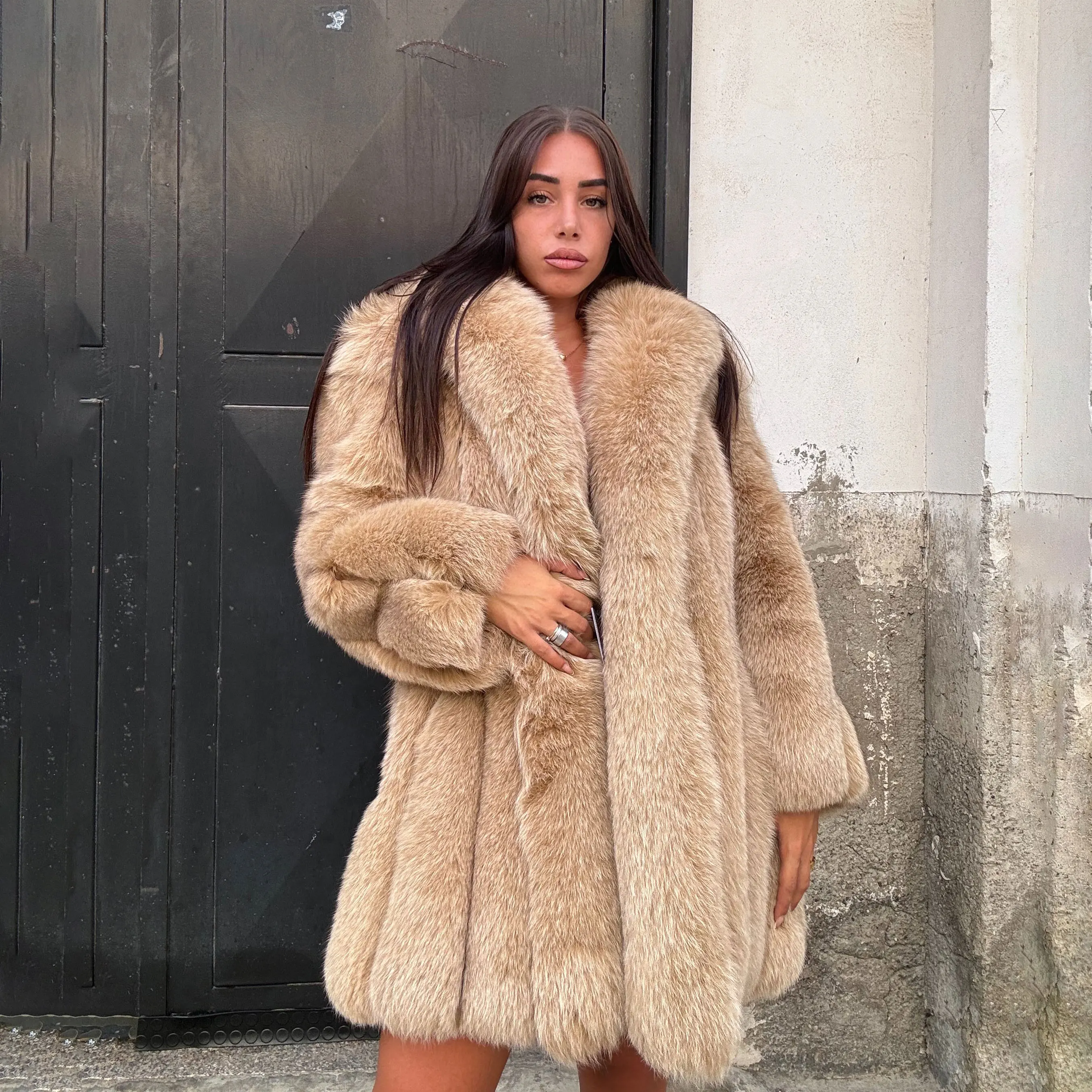 Luxury Women Elegant Real Natural Fox Fur Long Coat Full Pelt Jacket Winter Fashion Genuine Fox Fur Warm Thick Outerwear