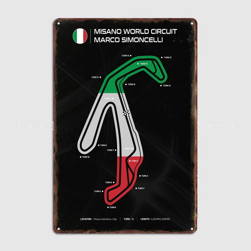 Misano World Circuit Marco Simoncelli Map Poster Metal Custom Sign Indoor Pub Club Room Decoration Bar Posters Home Wall Decor