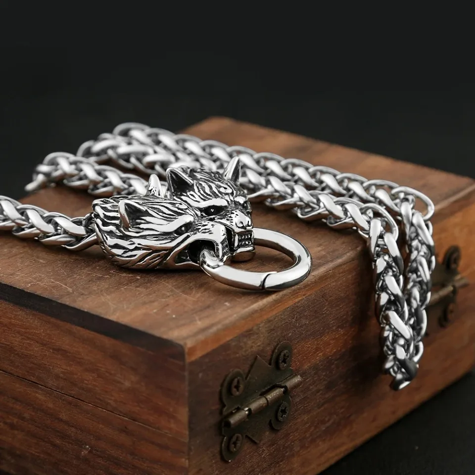 Vintage Stainless Steel Wolf Head Chain Necklace For Men Women Punk Fashion Raven Necklaces Animal Choker Jewelry Dropshipping