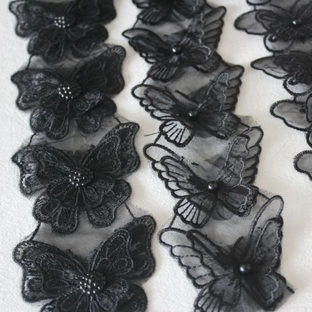 1 Yard Black White Butterfly Bowknot Embroidered Lace Trim Ribbon Fabric Sewing Craft Patchwork Handmade For Costume Decoration