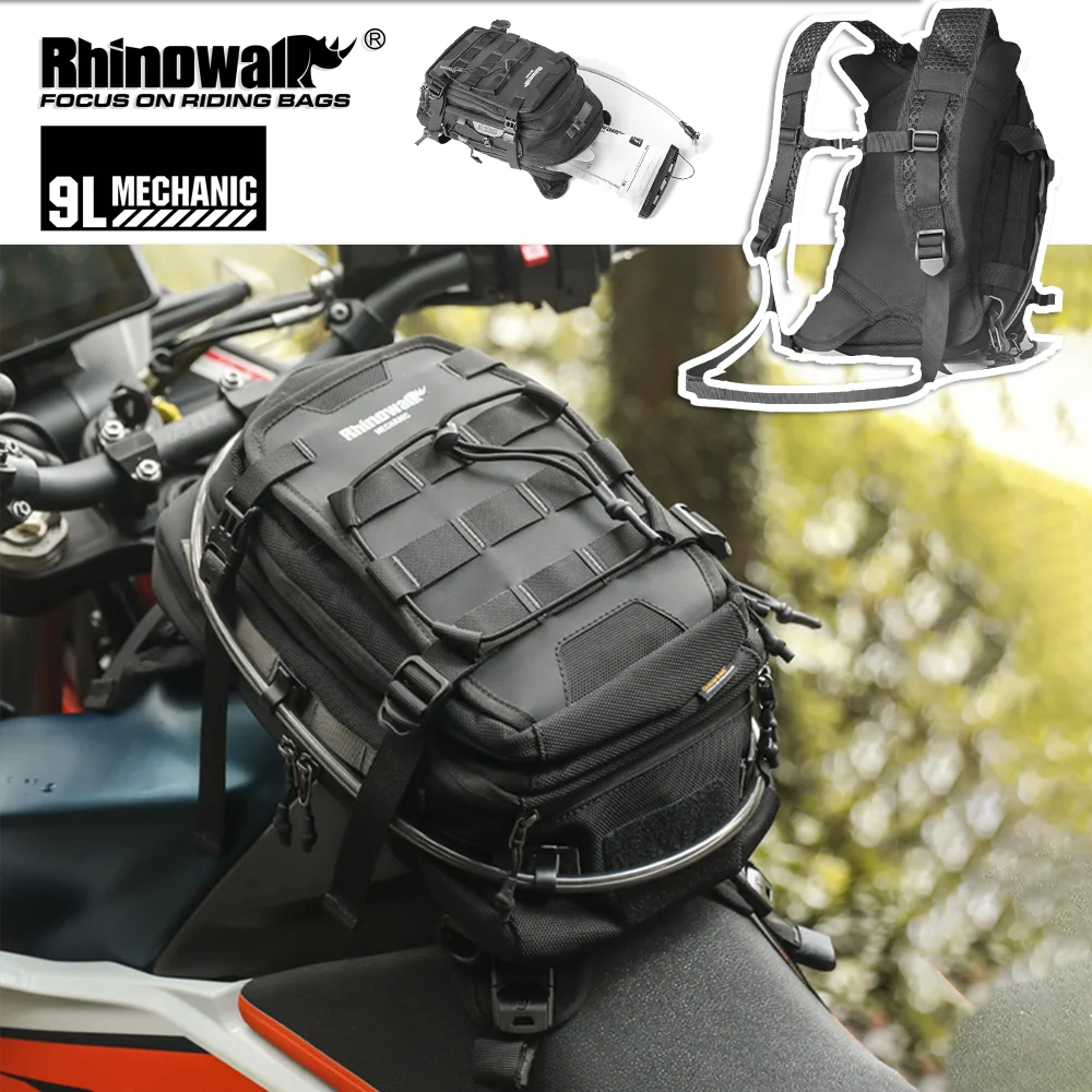 Torba na zbiornik paliwa Rhinowalk Motor 9L Wszechstronny plecak jeździecki Bagaż motocyklowy z osłoną przeciwdeszczową i torbą na wodę 1,5 l
