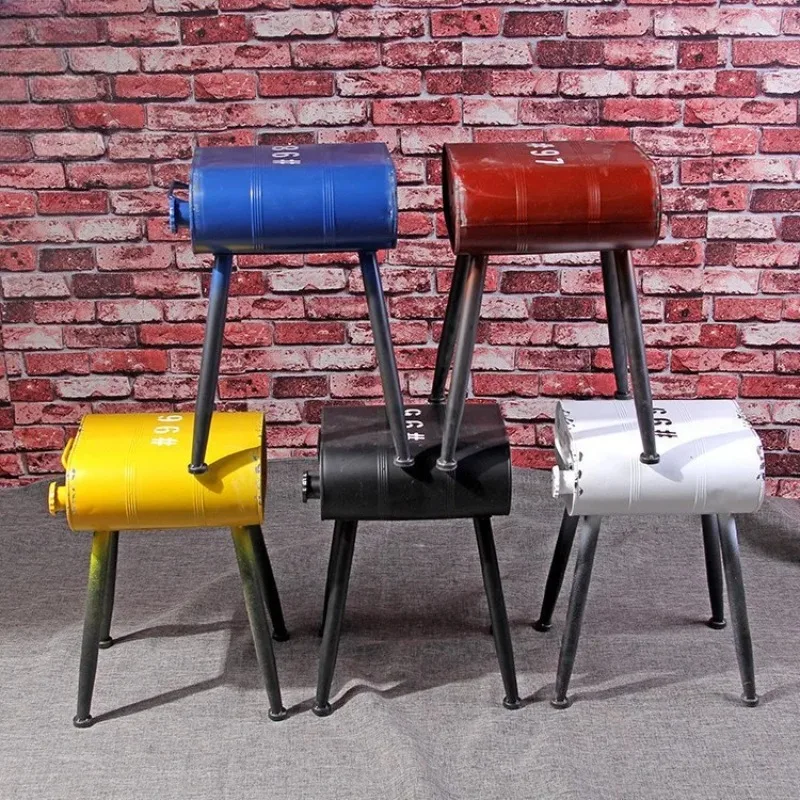 

Retro Oil Drum Bar Stool Vintage Industrial Iron Cafe Chair Gas Can Seat Pub Decoration for Loft Style Interiors