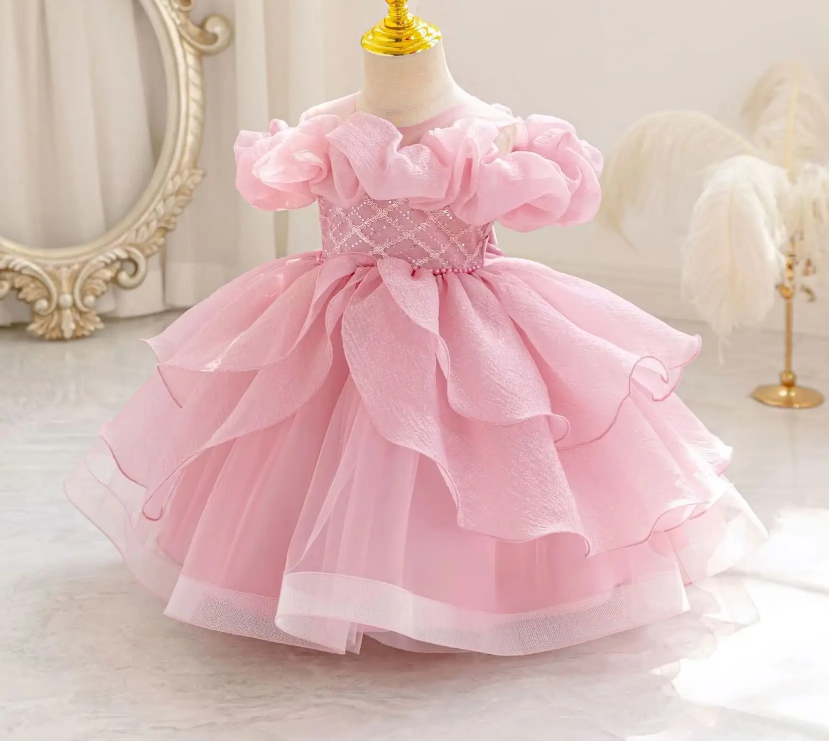 Baby Girl 1st Birthday Party Dress Girls' Princess Wedding Dresses Puffy Child Clothing