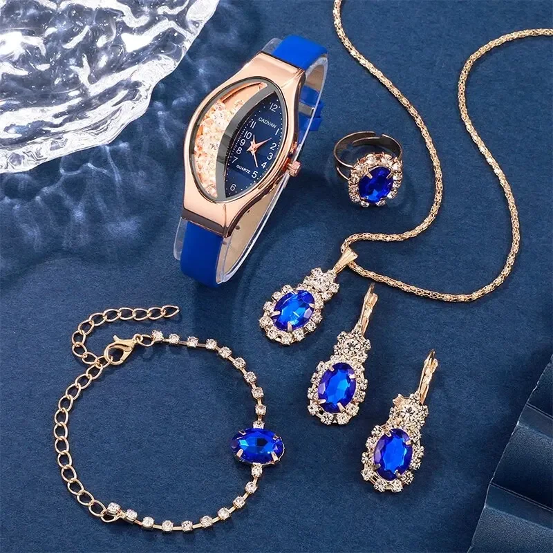 Quartz Watch with Rhinestone Dial for Women, Luxury Brand Design, Simple, Set of 6