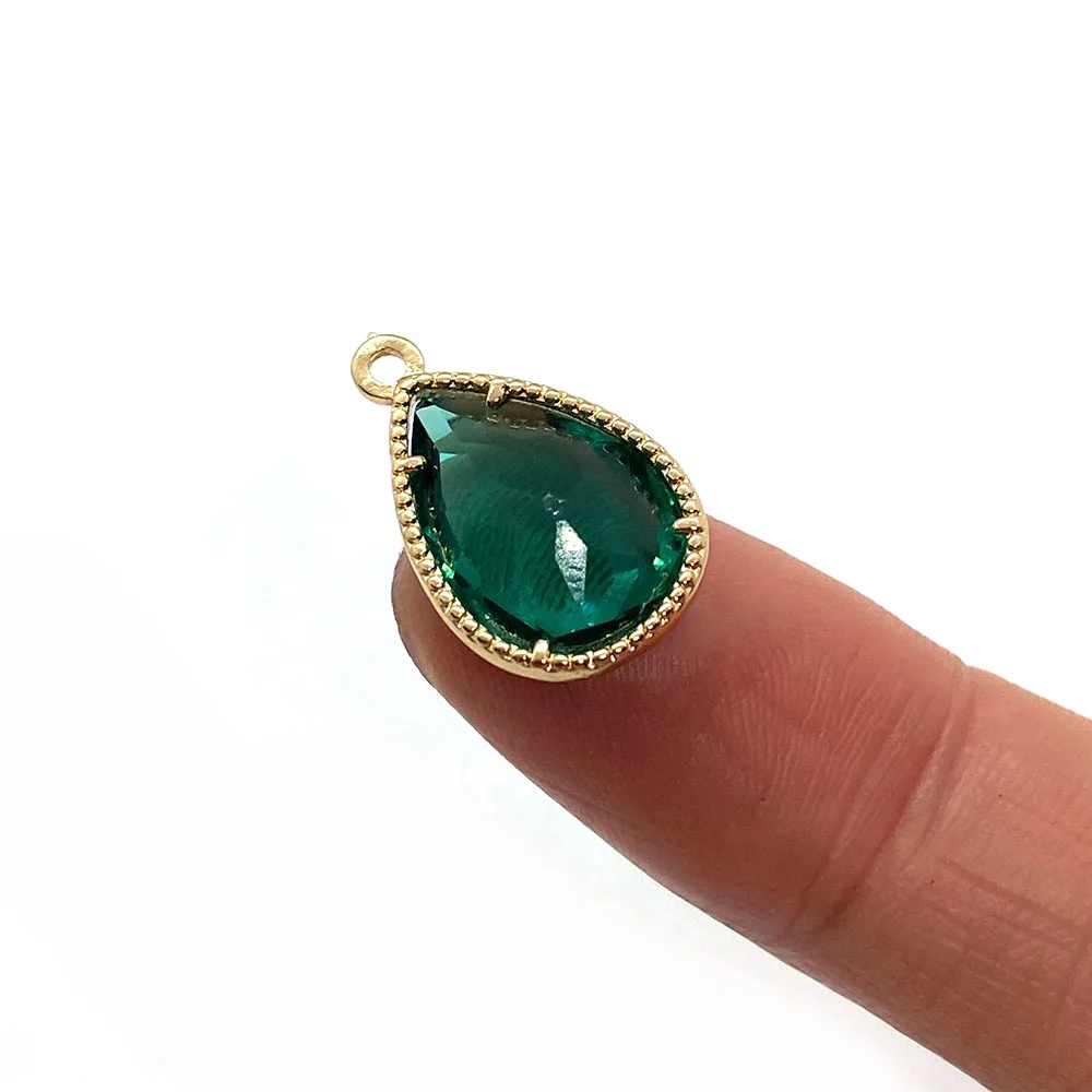 Multi-Color Glass Crystal Teardrop-shaped Pendant 12x18mm Gold-Plated Edge Wth Prong Setting Charm DIY Necklaces Earrings Gifts