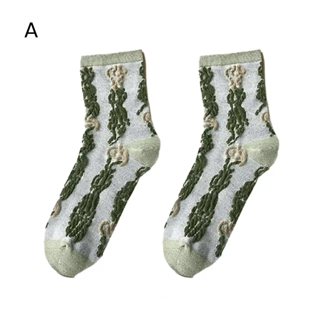 Cozy Socks Cozy Winter Socks Embossed 3d Flower Rabbit Pattern Soft Warm Mid-tube Women's Socks with Anti-slip Elasticity 3d