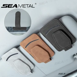 Supporto per occhiali da auto in pelle scamosciata di lusso SEAMETAL forte magnete visiera parasole Clip per occhiali da vista supporto per occhiali da sole di dimensioni Mini con tasca per carte