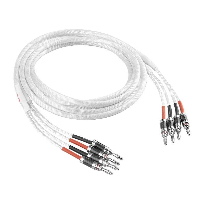 

One Pair HIFI Silver-plated Speaker Cable Hi-end 7N OCC Speaker Wire For Hi-fi Systems Y Plug Banana plug Speaker Cable