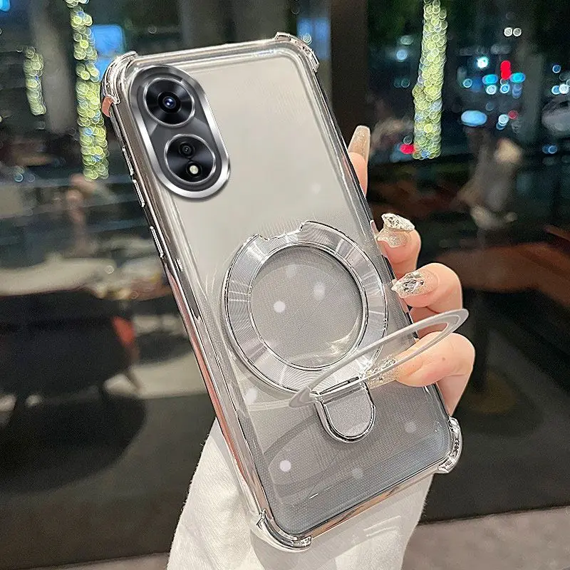 For OPPO Reno8 T Case Oppo Reno 8T 5G Cover Reno8T Luxury Plating Shockproof Magnetic Bracket Clear Case With Holder Stand Cover