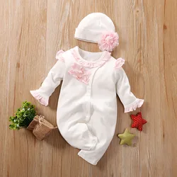 Printed Fashion Baby Clothing Casual Clothes Fashion Printed pretty Outfit Solid Jumpsuit Autumn Winter Girl pink white Long