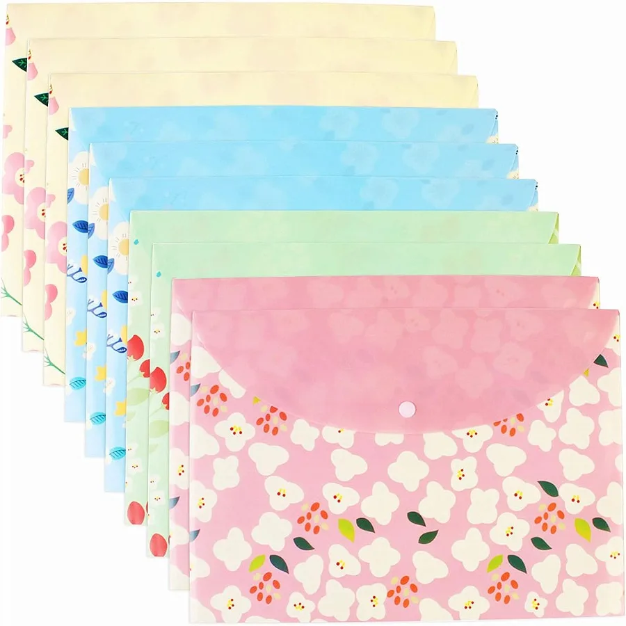 

10 pcs Style Floral Printed A4 Paper Document File Folder Poly Envelopes Document Organizer Booklet File Paper Folde with Sp Bu