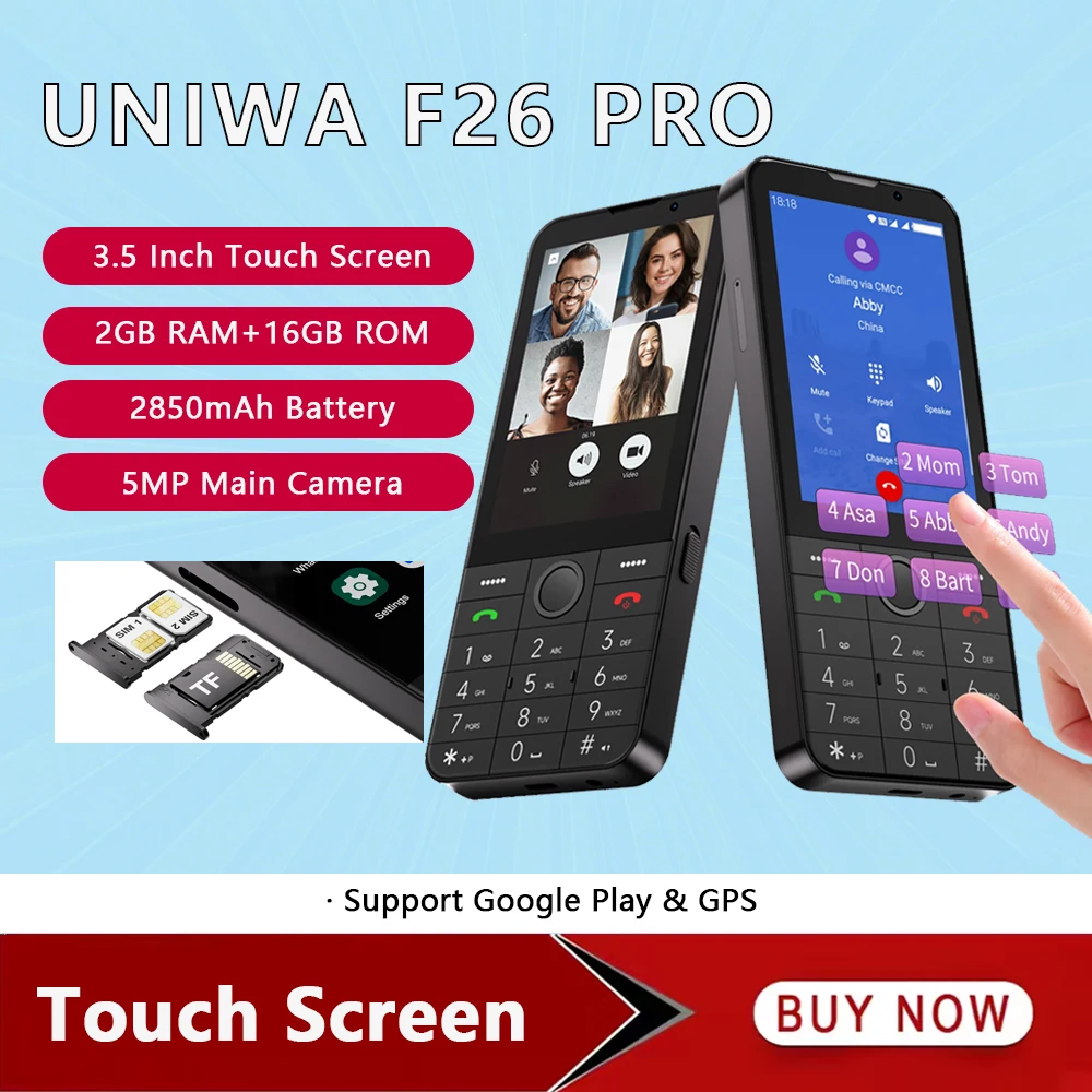 UNIWA F26 PRO 4G Touch Screen T9 Keypad Phone 3.5Inch Dual SIM Smartphone Android 11 2GB+16GB 2850mAh Cellphone Whatsapp Google