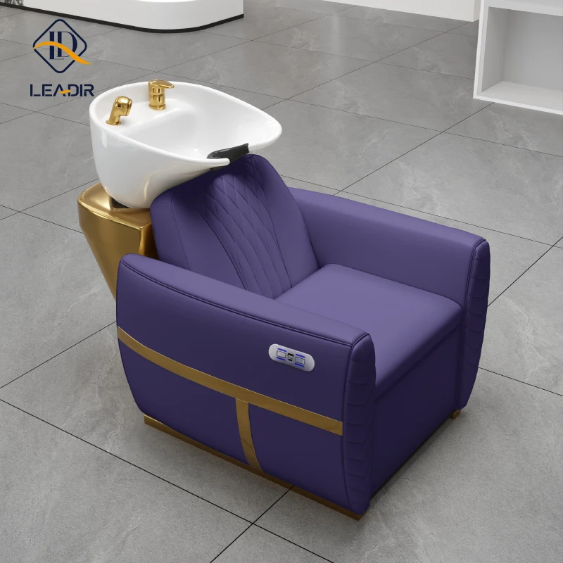 

Leadir Professional Hair Salon Massage Lay Down Beauty Salon Hair Wash Head Spa Gold Shampoo Chair
