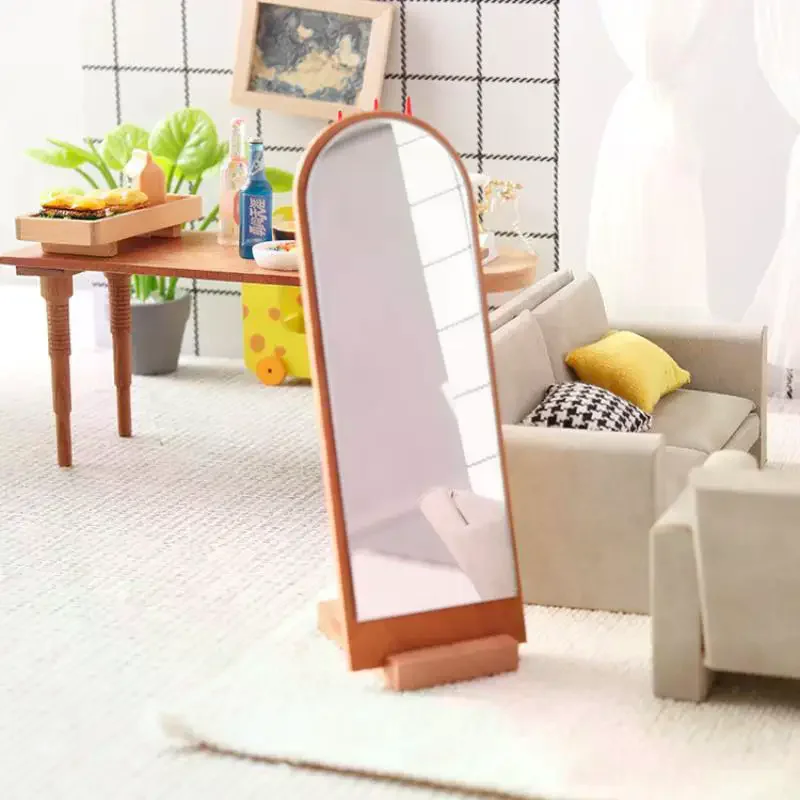 1/12 poppenhuis houten spiegel op ware grootte model poppenhuis meubilair ornament poppenhuis micro scène decor accessoires