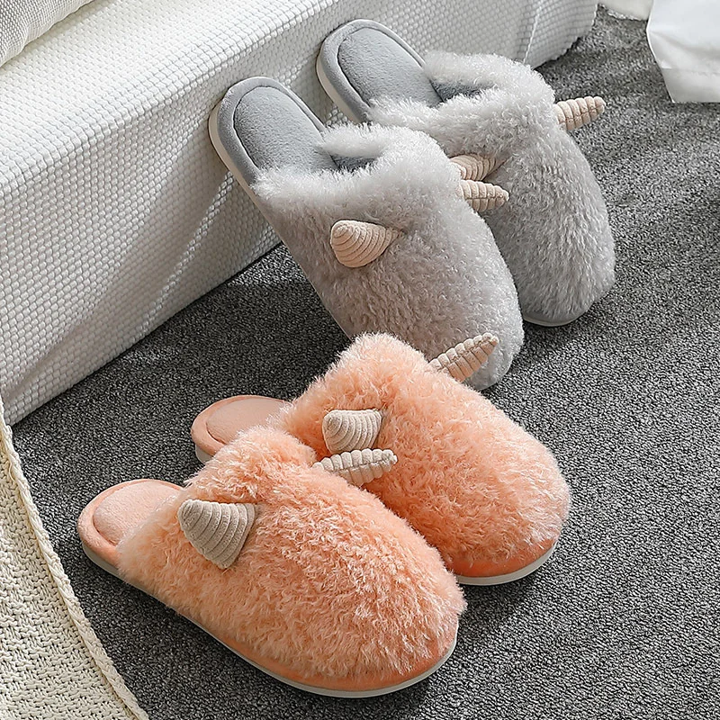Cotton Home Slippers For Women Winter Couples Plush Slipper Household Anti-skid Warm Cute Sheepskin Wool Slippers For Men