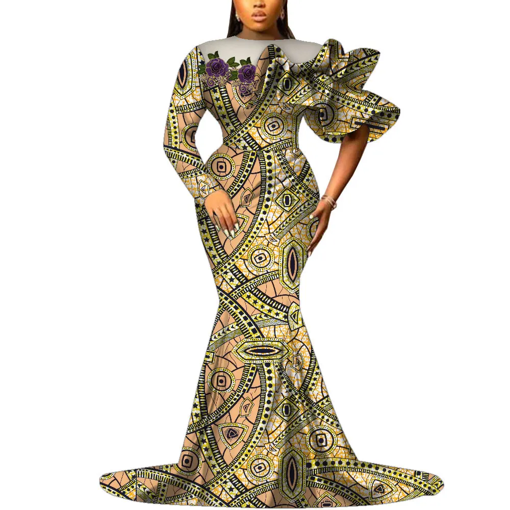 African Wedding Dresses for Women Luxury with Corsage Floor-length Prom Dresses Plus Size Clothing for 4xl 5xl 6xl WY9717