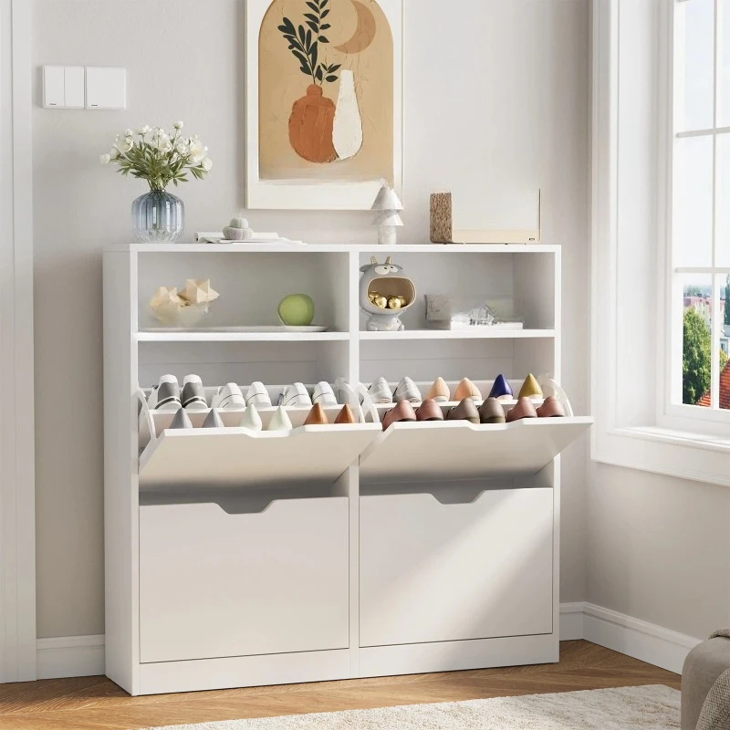 Shoe Storage Cabinet with 4 Flip Drawers, Freestanding Shoe Cabinet