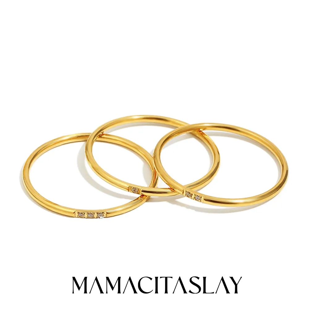 

MamacitaSlay 316L Stainless Steel AAA Zirconia Slim Matching Rings Men's 18K Gold Plated Waterproof Jewelry Women's Elegant Ring