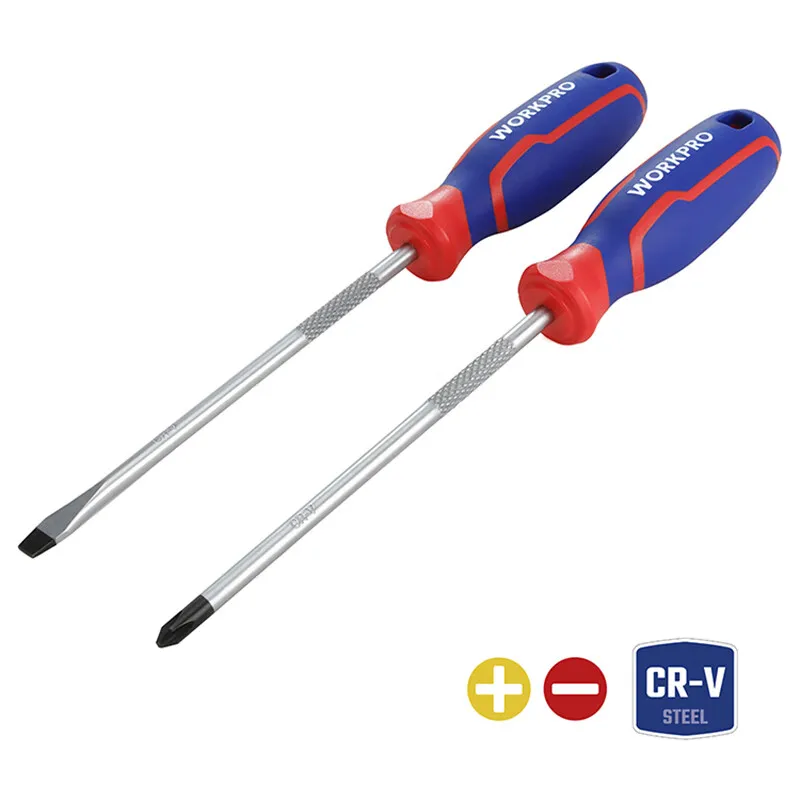 WORKPRO 2Pcs 3-Color Handle Screwdriver Set CR-V Steel Phillips Slotted WP200503