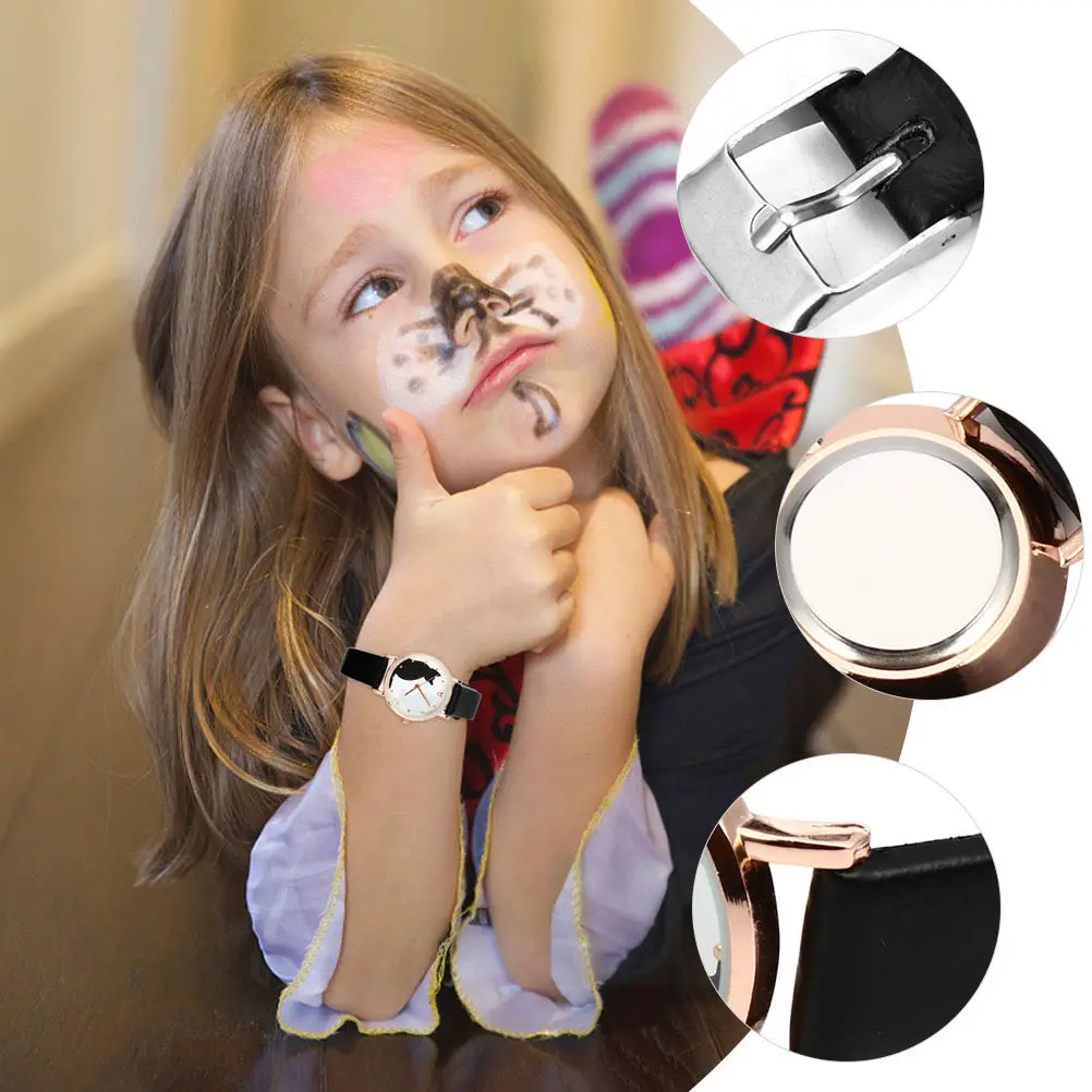 2Pcs Cat Pattern Quartz Watch for Women Adjustable Belt Casual Lady Wristwatch Business Leisure Gift Present Female Watches