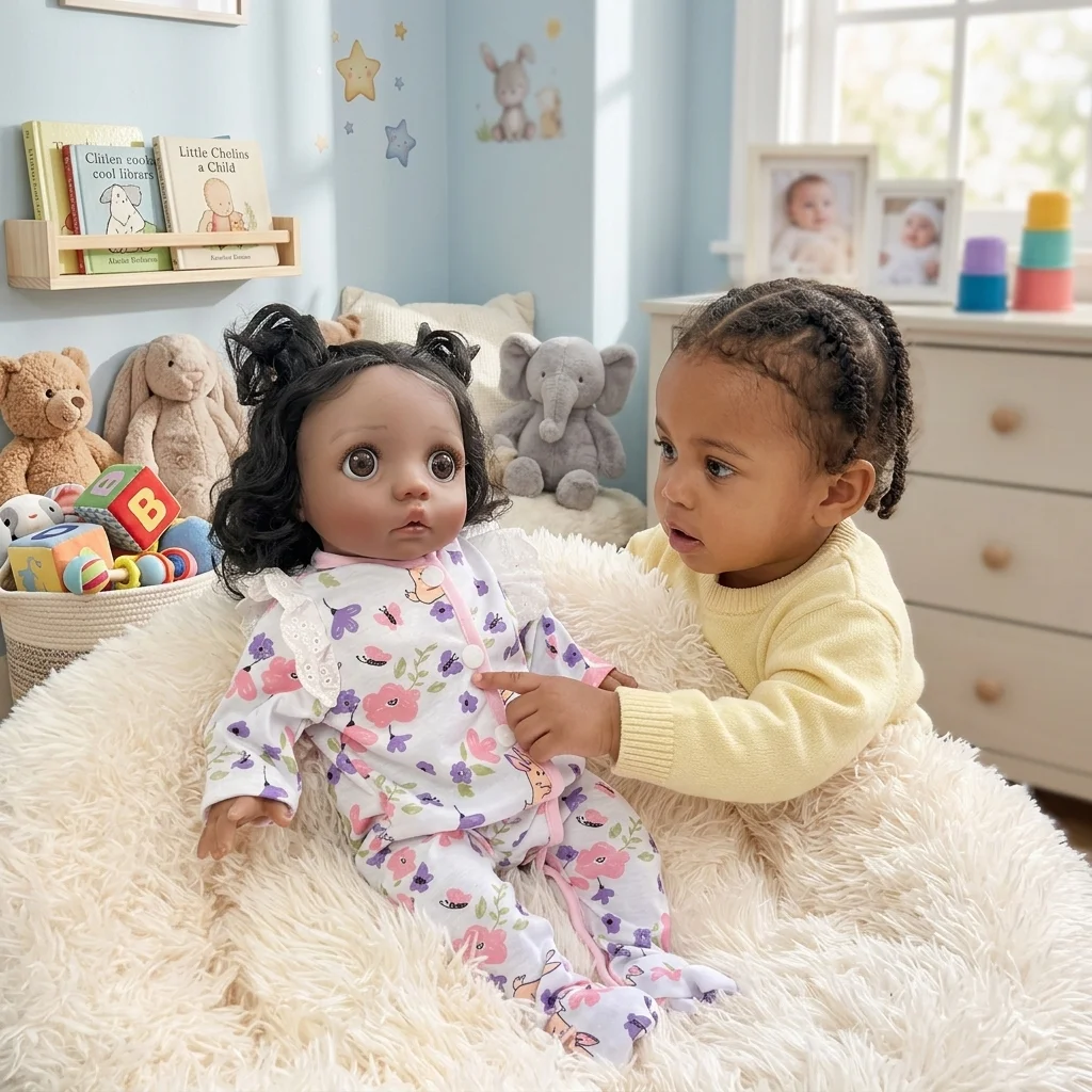 NPK 40CM Handmade Dark Skin Reborn Peeka Soft Touch Cuddly Lifelike Realistic Baby with Hand-Rooted Hair Bebe Dolls Gift