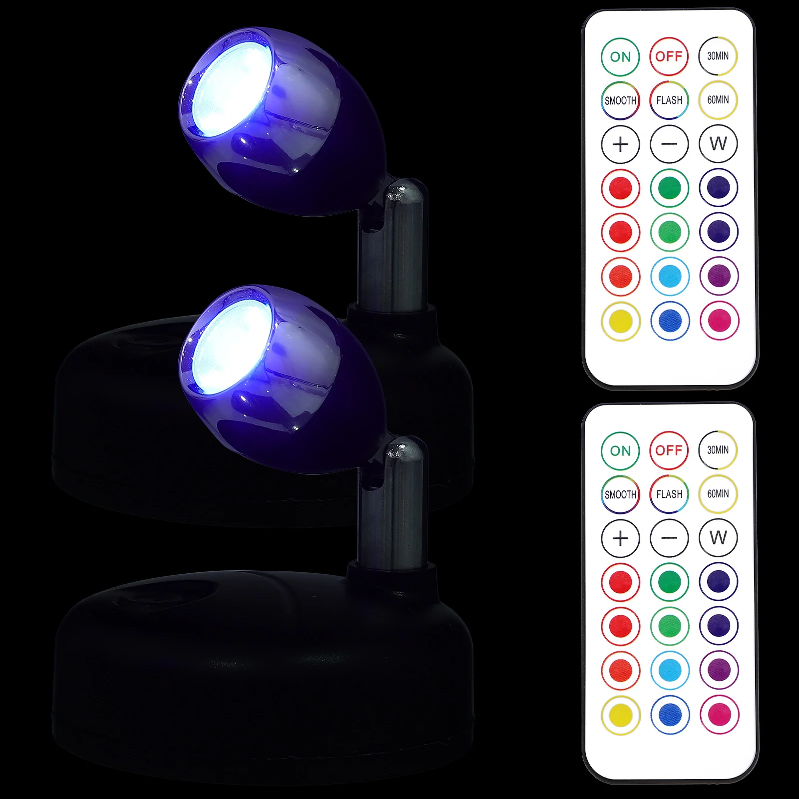 

2 Pieces Black C1648 Remote Control 13 Colors LED Night Light Mini Spotlights for Displays Art Accent Indoor Operated