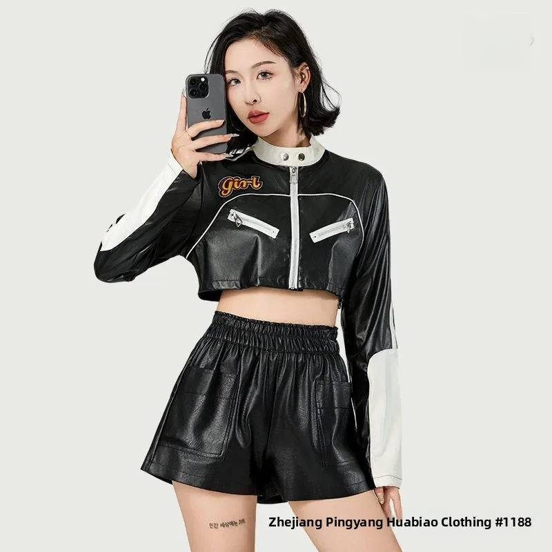 เสื้อแจ็คเก็ตหนังสังเคราะห์แบบมีซับในสำหรับผู้หญิง สไตล์นักขี่มอเตอร์ไซค์ ดีไซน์สีสันสดใส แฟชั่นทันสมัย เหมาะสำหรับฤดูหนาว