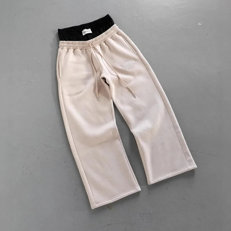 

Готический стиль Harajuku, свободные брюки с двойной талией, искусственные двухсекционные уличные брюки с вышивкой в европейском и американском стиле, повседневный наряд