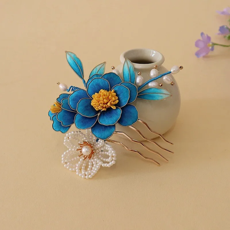 FS6Intangible Cultural Heritage: Silk, Cloisonn é, Velvet Flowers, Imitation of Cuicui, Peony Hair Combs,